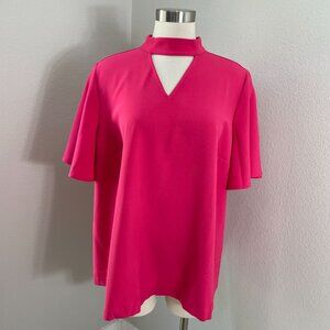 NEW Lane Bryant Womens Plus 16 Pink Keyhole Neck Top Short Flutter Sleeve Shirt